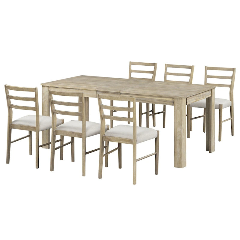 7-Piece Wooden Dining Table Set with 12 Leaf