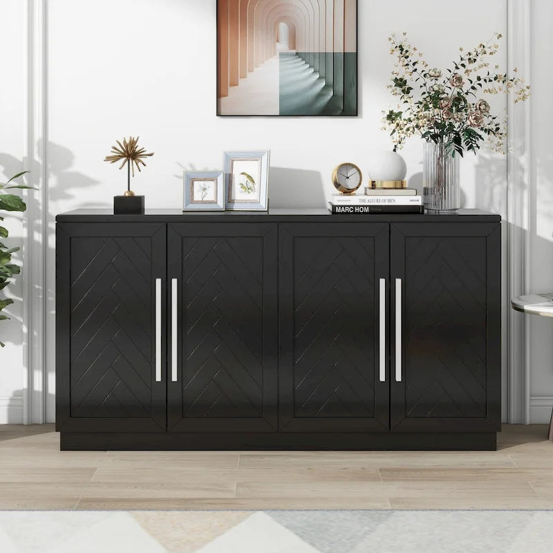 60 Dining Buffet And Sideboard with 4 Doors, Adjustable Shelves, and Handles