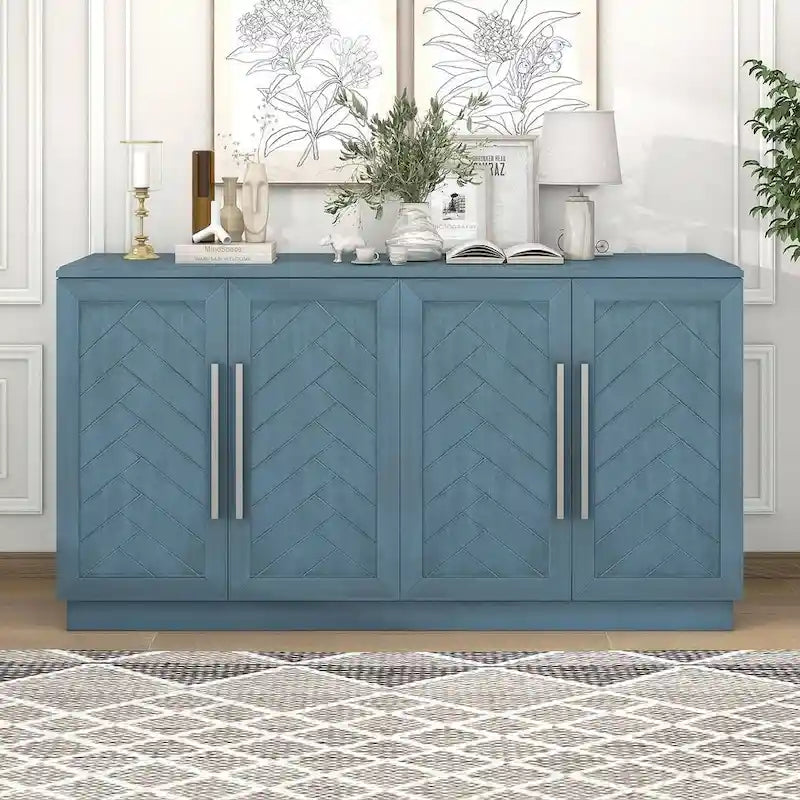 60 Dining Buffet And Sideboard with 4 Doors, Adjustable Shelves, and Handles