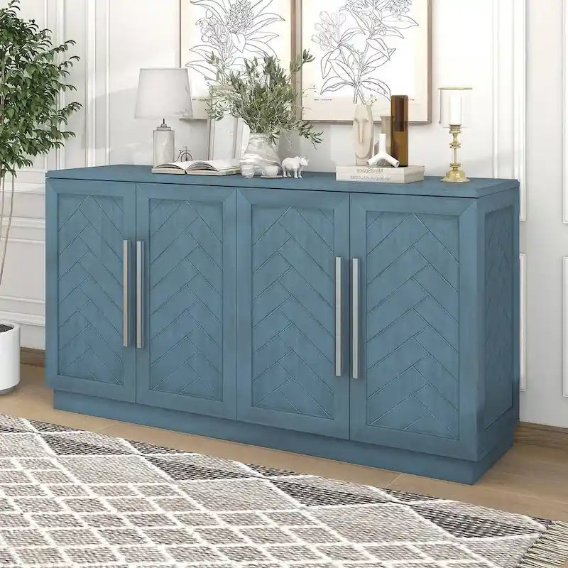 60 Dining Buffet And Sideboard with 4 Doors, Adjustable Shelves, and Handles