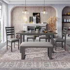 60 Rectangular Solid Wood Dining Table with 4 Upholstered Chairs and Bench
