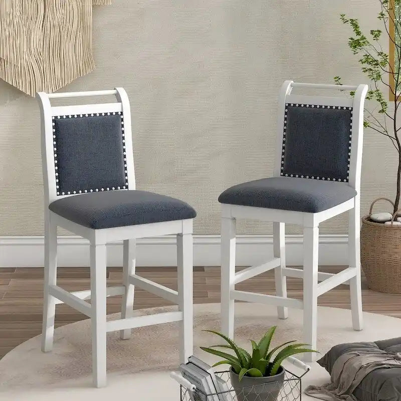 3-Piece Wood Counter Height Drop Leaf Dining Table Set with 2 Upholstered Dining Chairs for Small Place