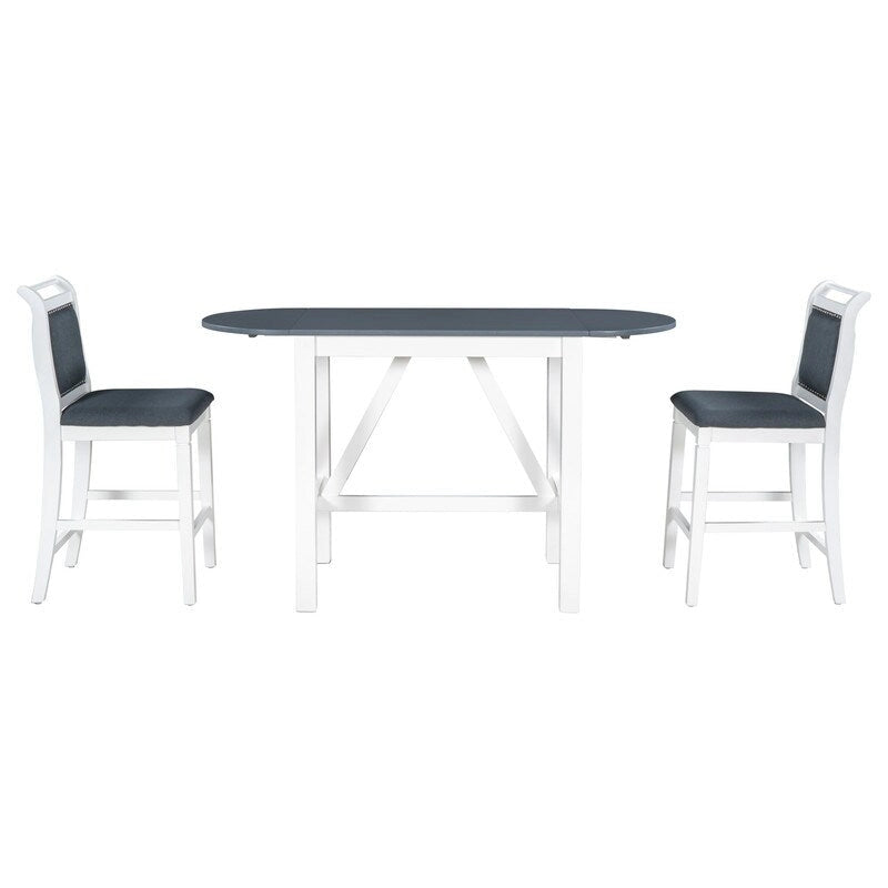 3-Piece Wood Counter Height Drop Leaf Dining Table Set with 2 Upholstered Dining Chairs for Small Place