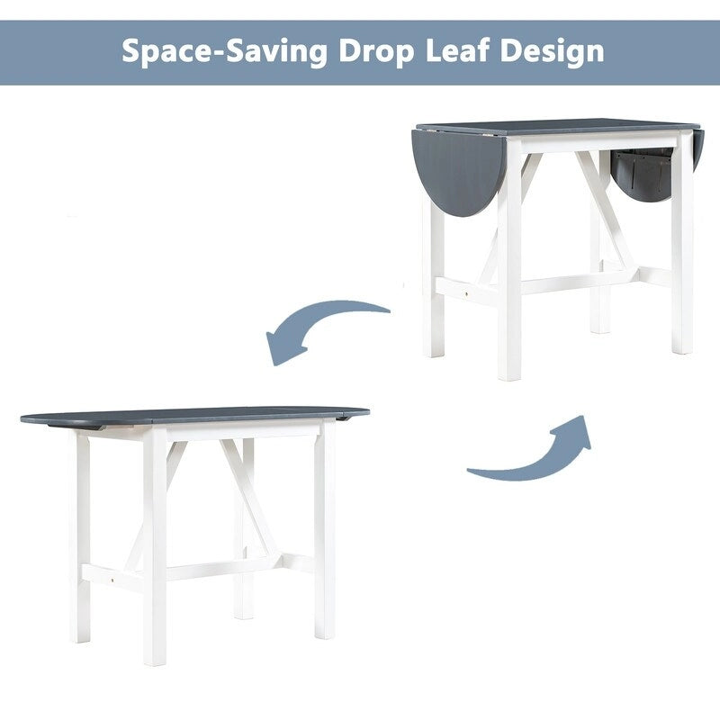 3-Piece Wood Counter Height Drop Leaf Dining Table Set with 2 Upholstered Dining Chairs for Small Place