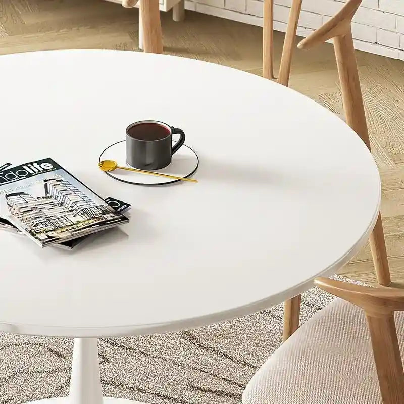 Grondin Mid-Century Modern Round Kitchen or Dining Table with Premium MDF Top and Steel Pedestal Base for Dining Room