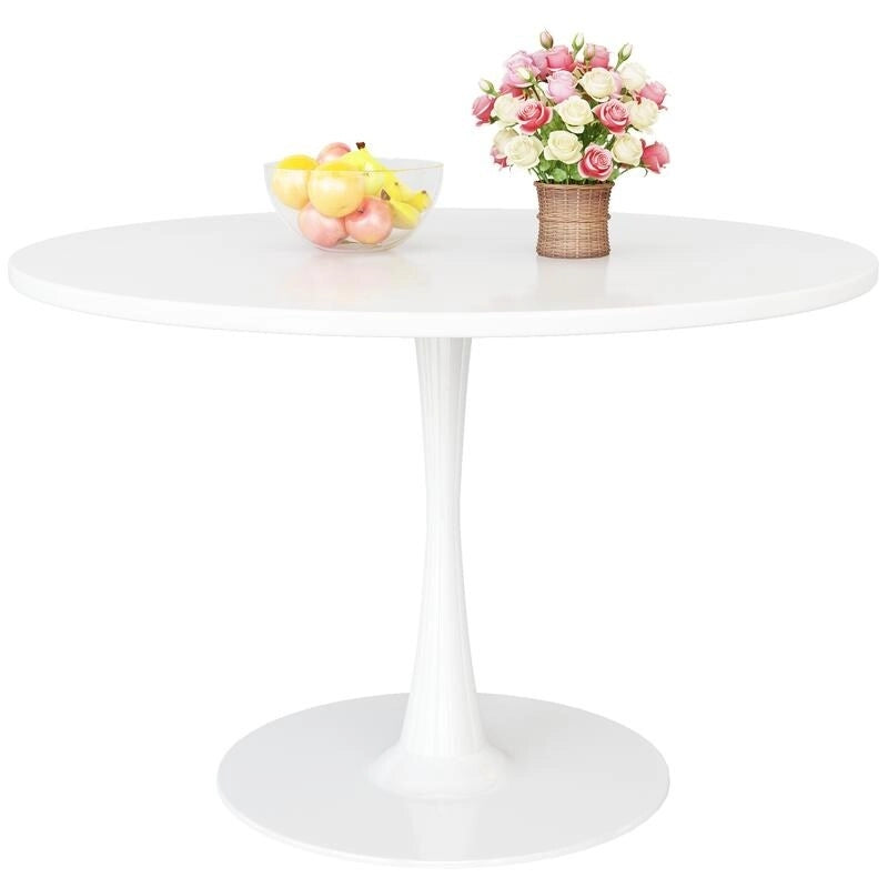 Grondin Mid-Century Modern Round Kitchen or Dining Table with Premium MDF Top and Steel Pedestal Base for Dining Room