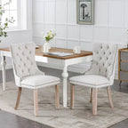 Set of 2 Linen Or Velvet Upholstered Dining Chairs with Nailhead Trim and Wooden Legs