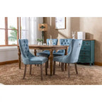 Set of 2 Linen Or Velvet Upholstered Dining Chairs with Nailhead Trim and Wooden Legs