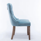 Set of 2 Linen Or Velvet Upholstered Dining Chairs with Nailhead Trim and Wooden Legs
