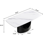 71 Black Marble Sintered Stone Table Top,Rectangle Dining Room Table with Unique U-Shape Black Carbon Steel Pedestal