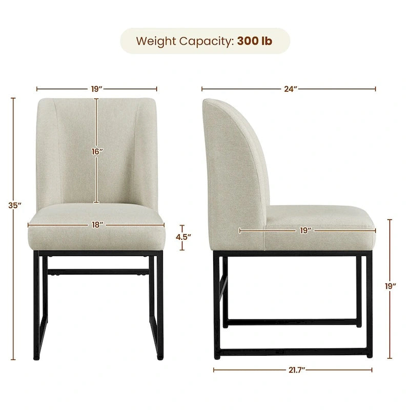 Yaheetech 2pcs Modern Upholstered Dining Chairs With Metal legs, Beige - N/A