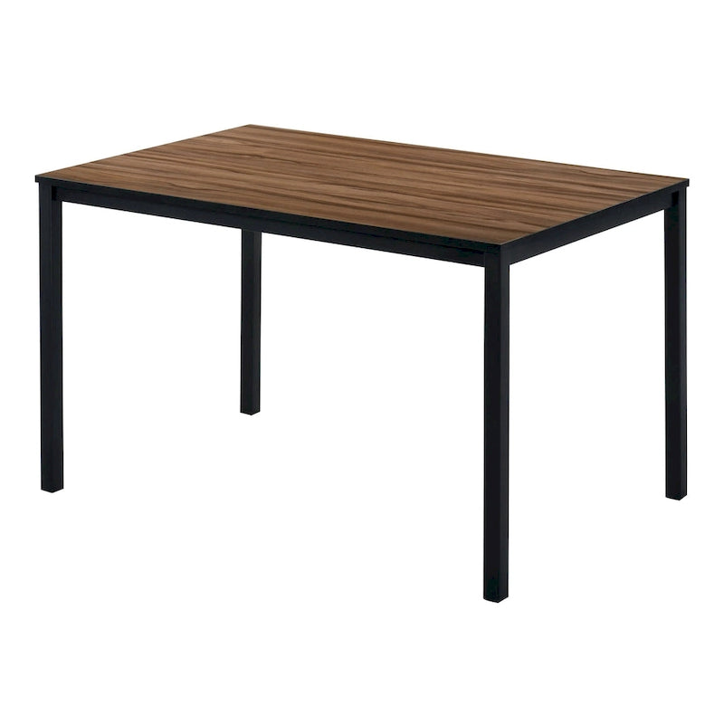 3 Piece Dining Table Set, 2 Benches, Brown Wood Grain Top, Black Metal