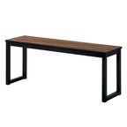 3 Piece Dining Table Set, 2 Benches, Brown Wood Grain Top, Black Metal
