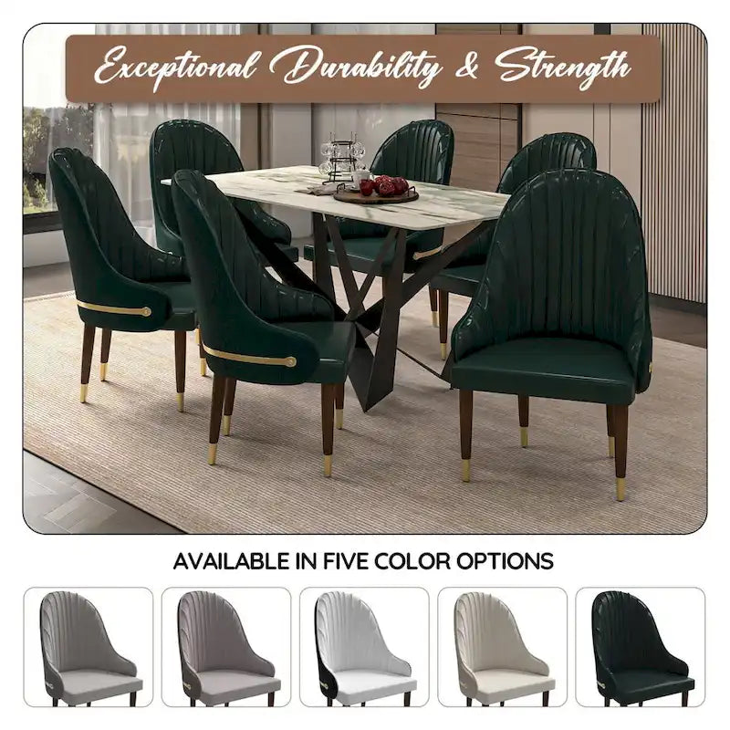 Leather Dining Chair with a Ripple Back and Gold Accents Design Elara Collection