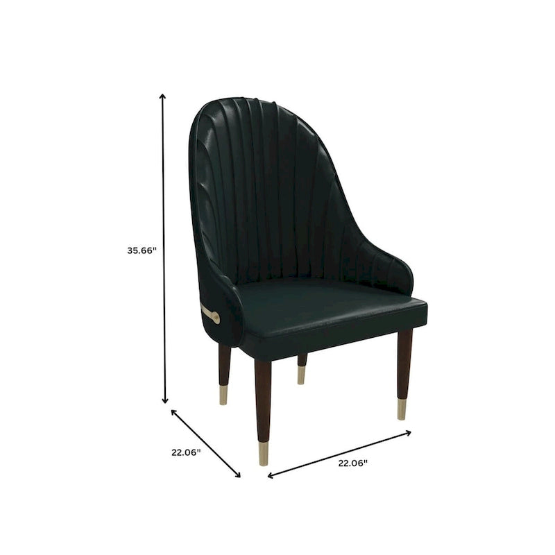 Leather Dining Chair with a Ripple Back and Gold Accents Design Elara Collection