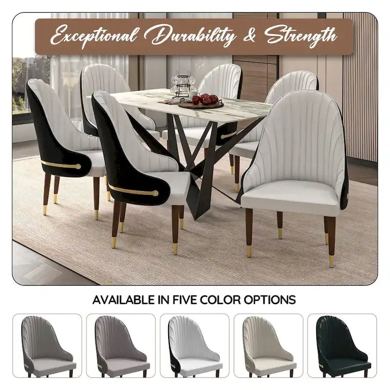 Leather Dining Chair with a Ripple Back and Gold Accents Design Elara Collection