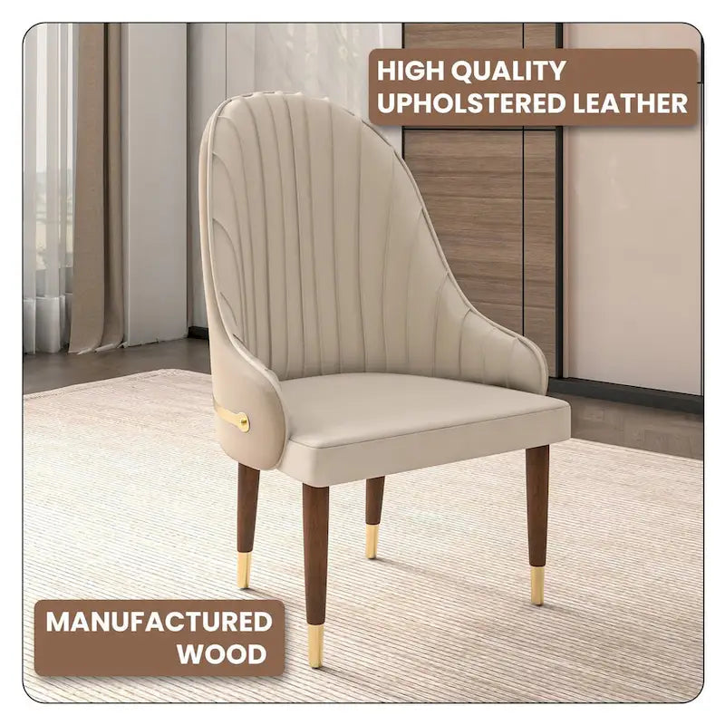Leather Dining Chair with a Ripple Back and Gold Accents Design Elara Collection