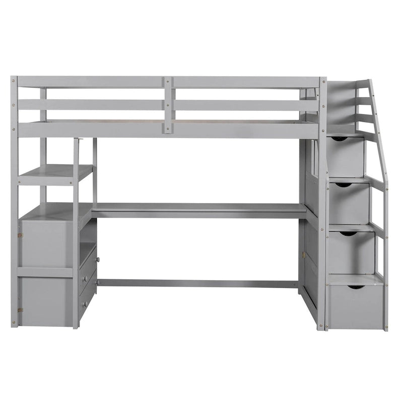 Nestfair Twin Size Loft Bed with Desk and Shelves