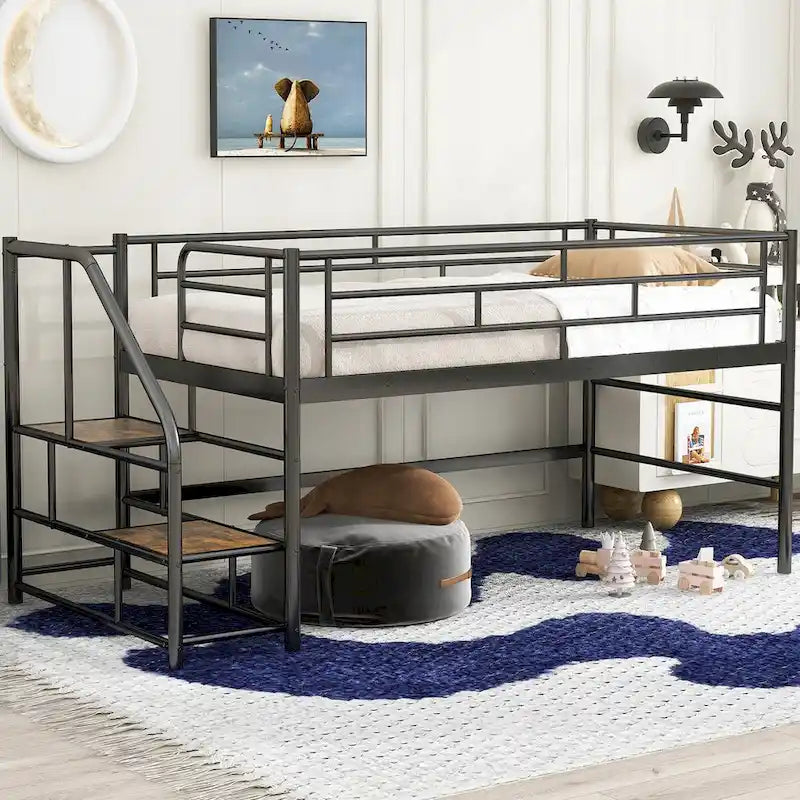 Mid Loft Bed with Storage stairs