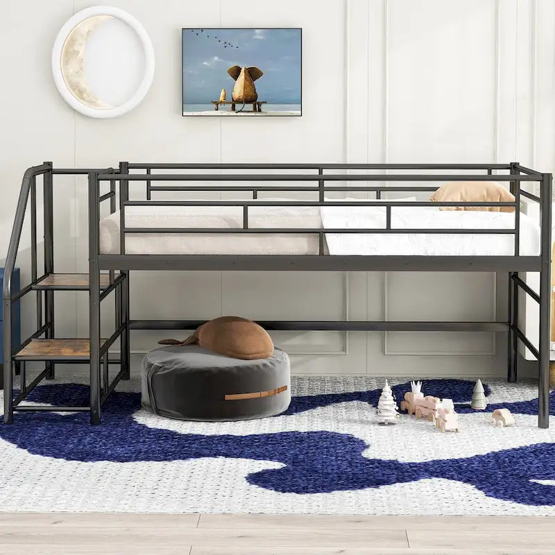 Mid Loft Bed with Storage stairs