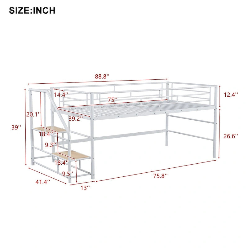 Mid Loft Bed with Storage stairs
