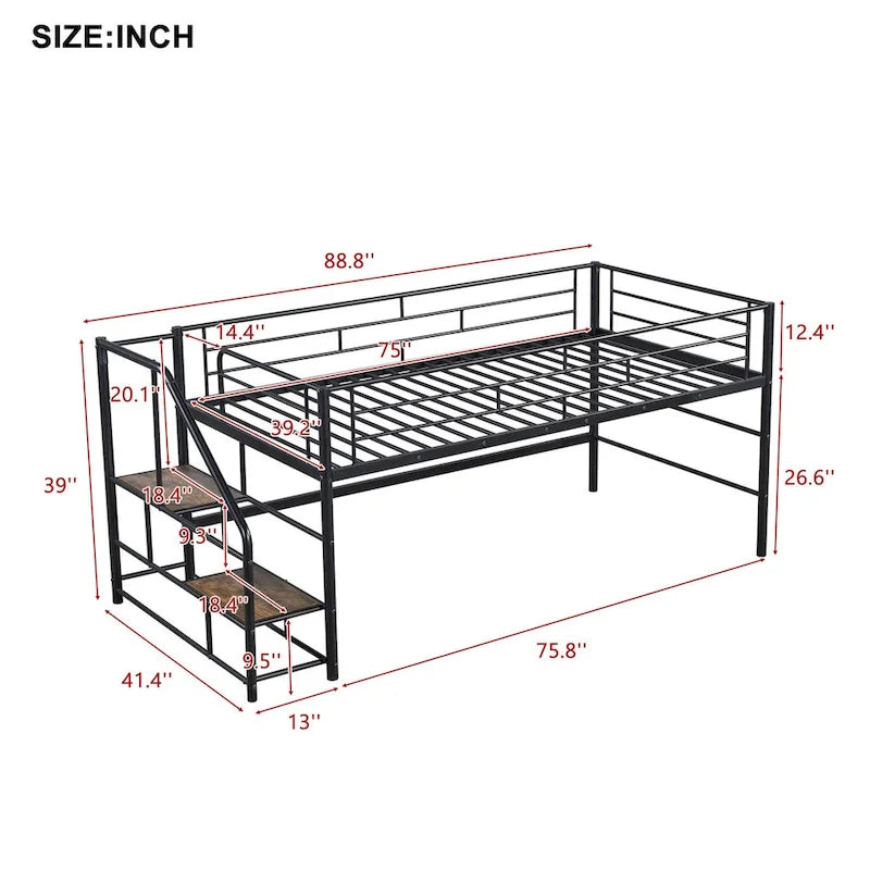 Mid Loft Bed with Storage stairs