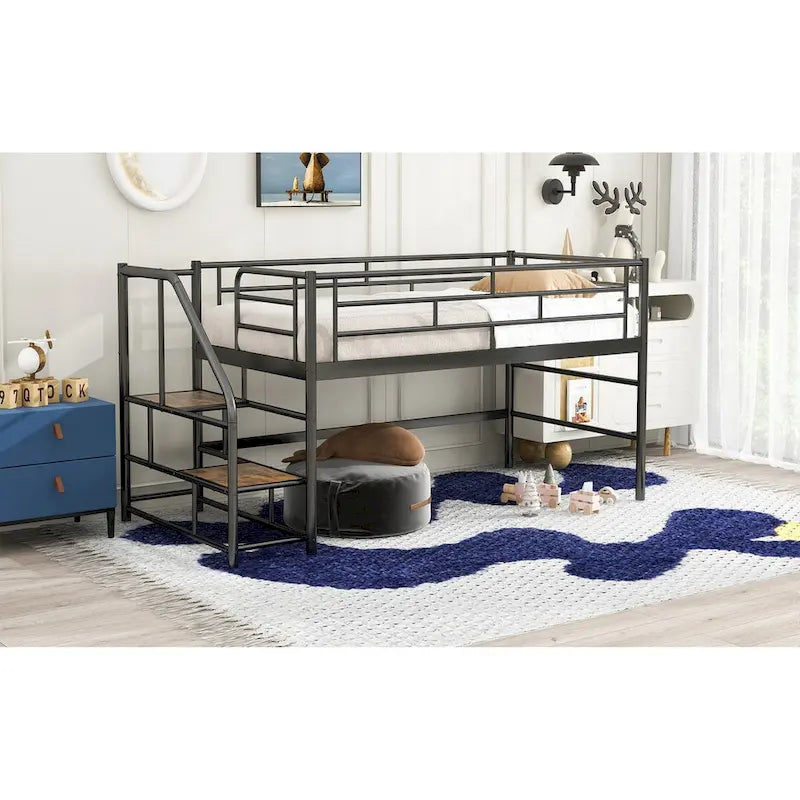 Mid Loft Bed with Storage stairs