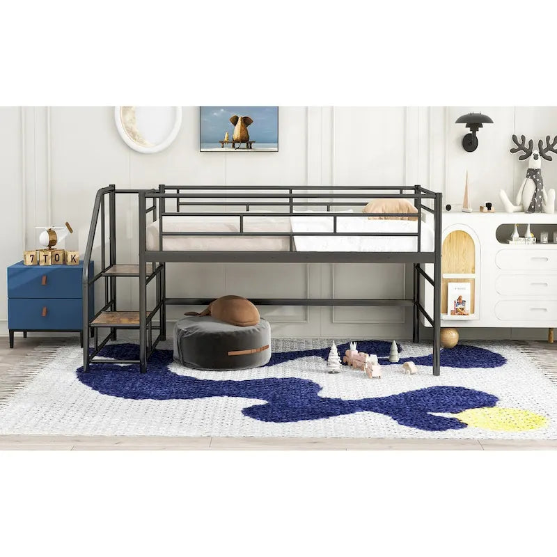 Mid Loft Bed with Storage stairs
