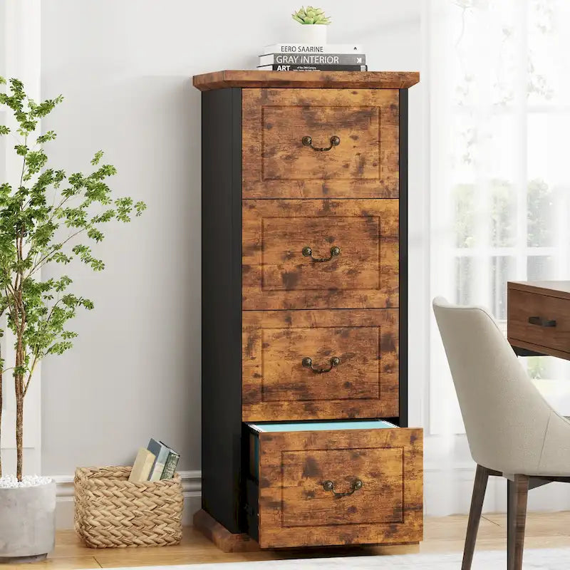4-Drawer File Cabinet for Home Office, Wood Vertical Filing Cabinet for A4/Letter Size