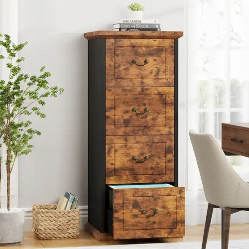 4-Drawer File Cabinet for Home Office, Wood Vertical Filing Cabinet for A4/Letter Size