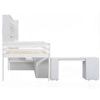 Full Size Wooden Loft Bed Big Storage with Under-bed Desk