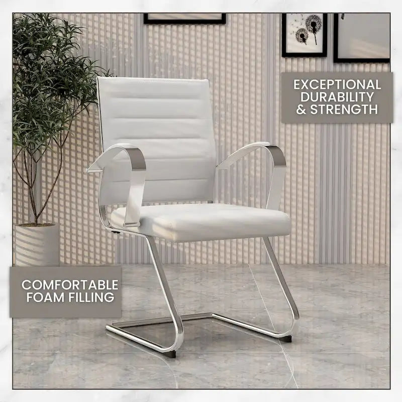 Leather Office Chair with Stainless Steel Sled Base Benmar Series by LeisureMod