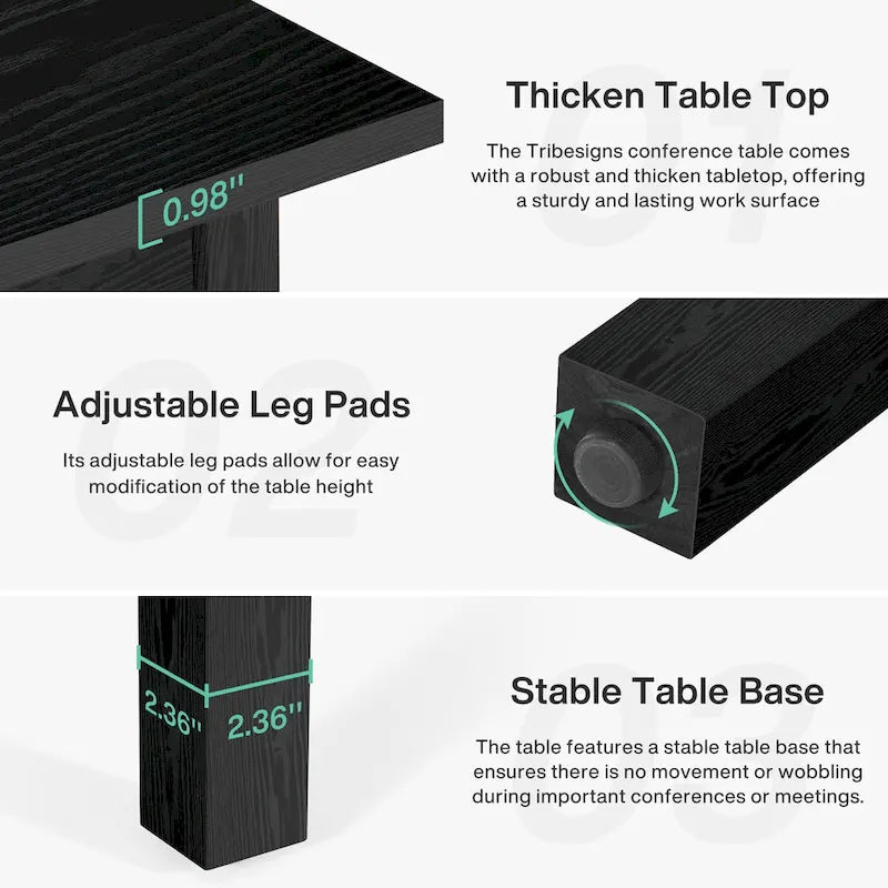 39.4 Inches Square Conference Table with Solid Wood Legs for Meeting Room