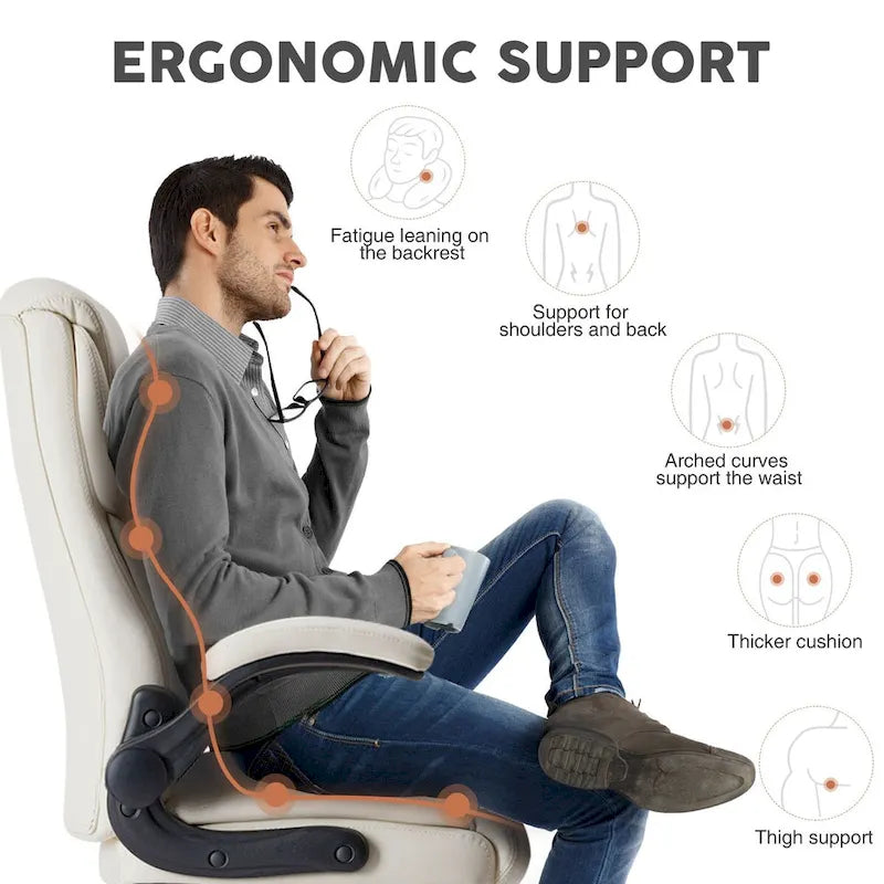 Executive Office PU Leather Desk Chair High Back Flip-Up Armrest Adjustable Ergonomic Home Office Chair