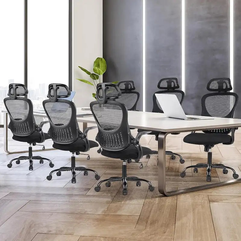 Office Computer Desk Chair, Ergonomic High-Back Mesh Rolling Work Chairs with Wheels Adjustable Headrests, Comfy Flip-up Arms