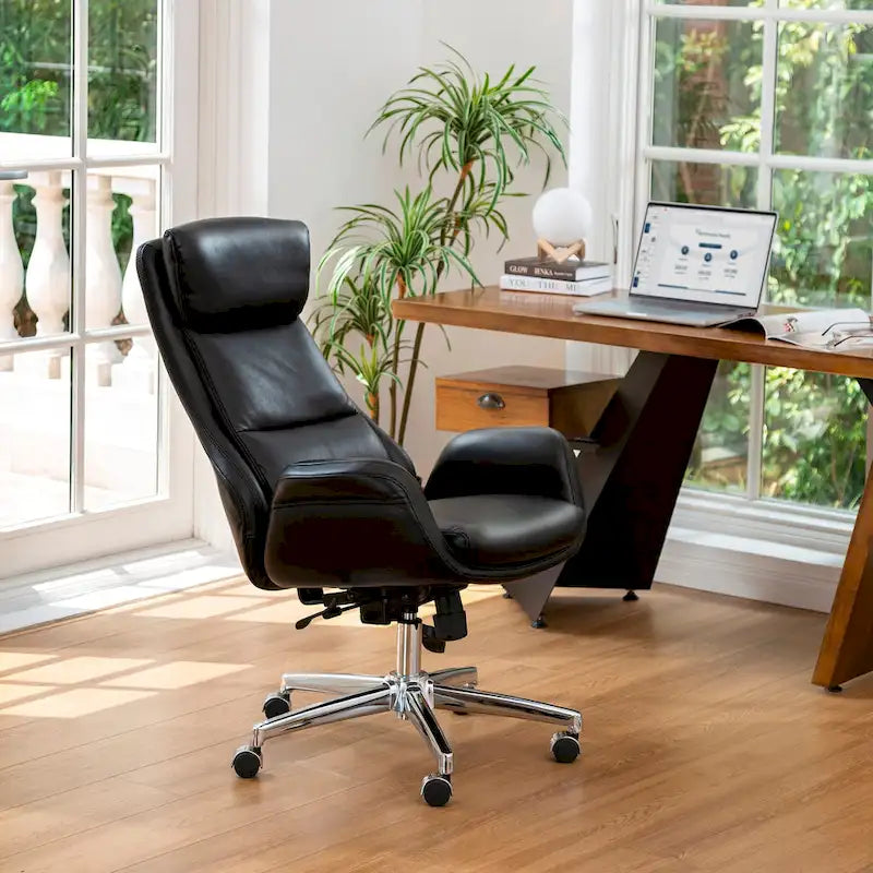 Modern High-Back Leatherette Adjustable Swivel Executive Office Chair by Glitzhome