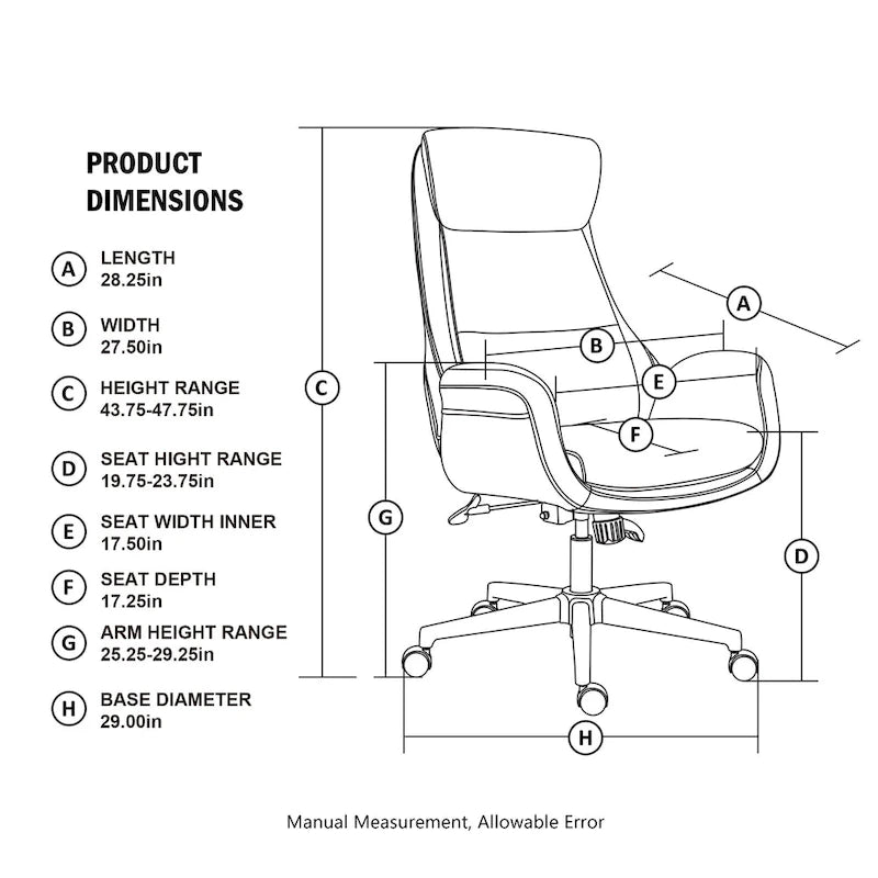 Modern High-Back Leatherette Adjustable Swivel Executive Office Chair by Glitzhome