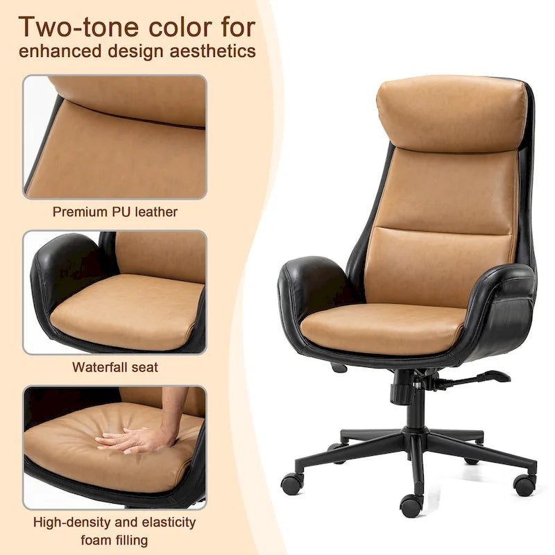 Modern High-Back Leatherette Adjustable Swivel Executive Office Chair by Glitzhome