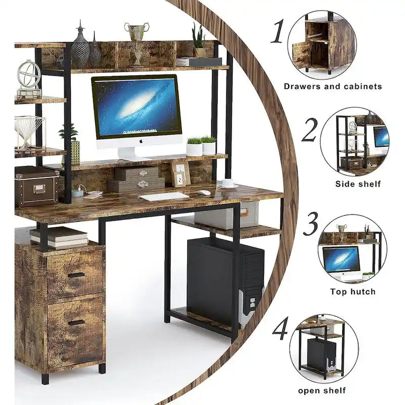 PAKASEPT 55 Computer Desk with Hutch and Storage Shelf