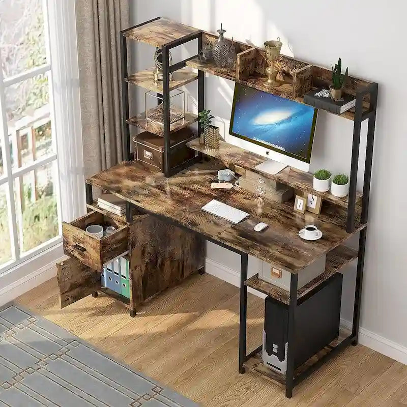 PAKASEPT 55 Computer Desk with Hutch and Storage Shelf
