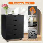 5 Drawer Wood File Cabinet with Wheels and Metal Slides