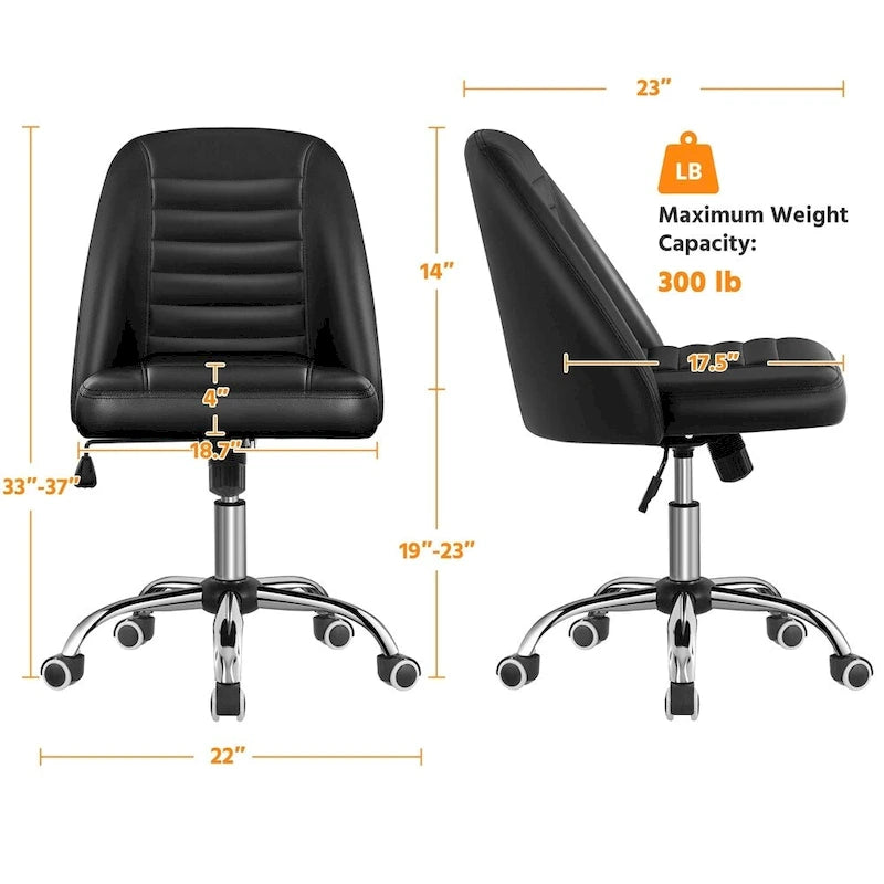 Yaheetech Faux Leather Mid Back Desk Chair Modern Tufted Armless Office Chair - N/A