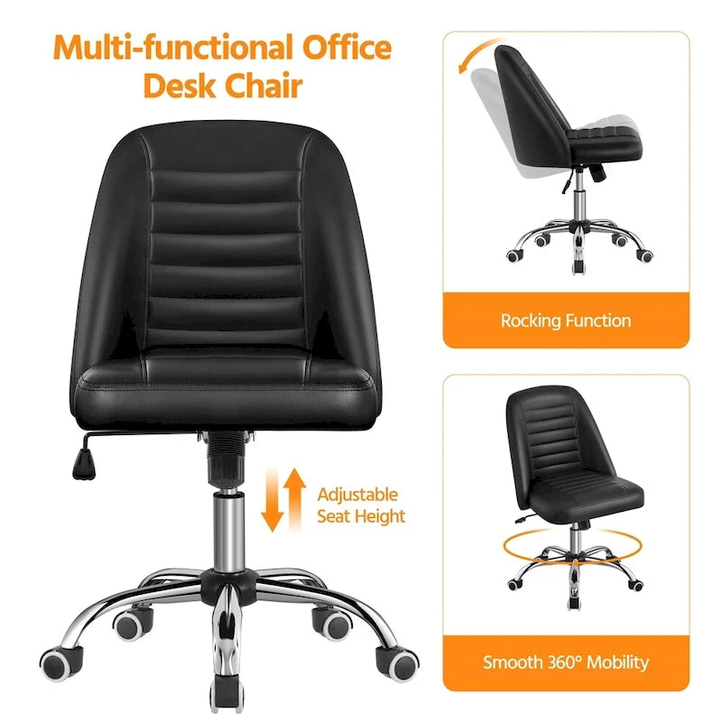 Yaheetech Faux Leather Mid Back Desk Chair Modern Tufted Armless Office Chair - N/A