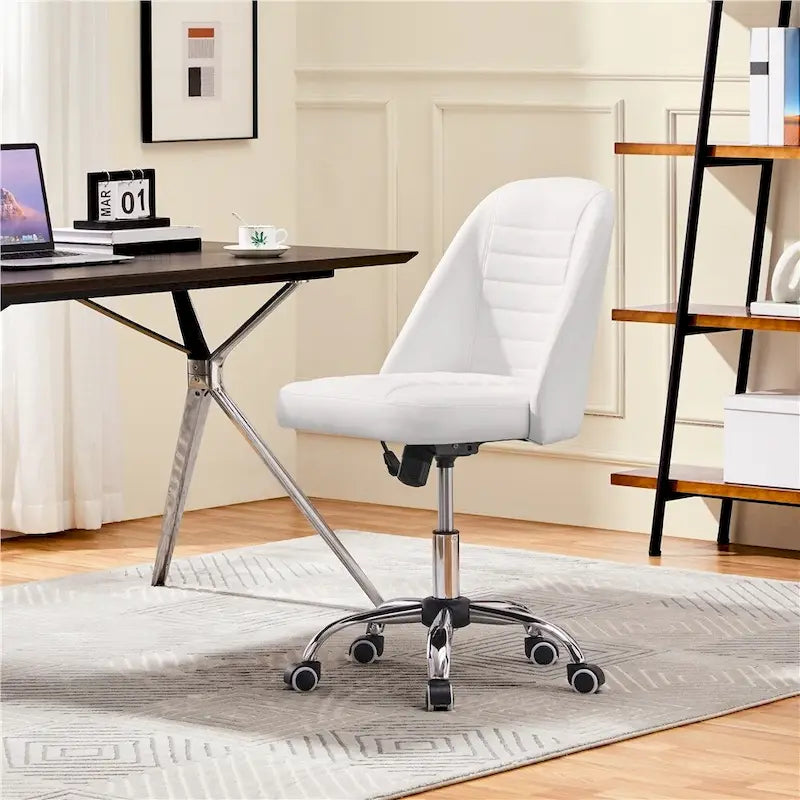Yaheetech Faux Leather Mid Back Desk Chair Modern Tufted Armless Office Chair - N/A