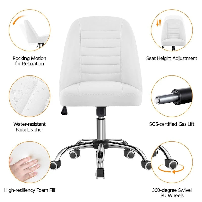 Yaheetech Faux Leather Mid Back Desk Chair Modern Tufted Armless Office Chair - N/A