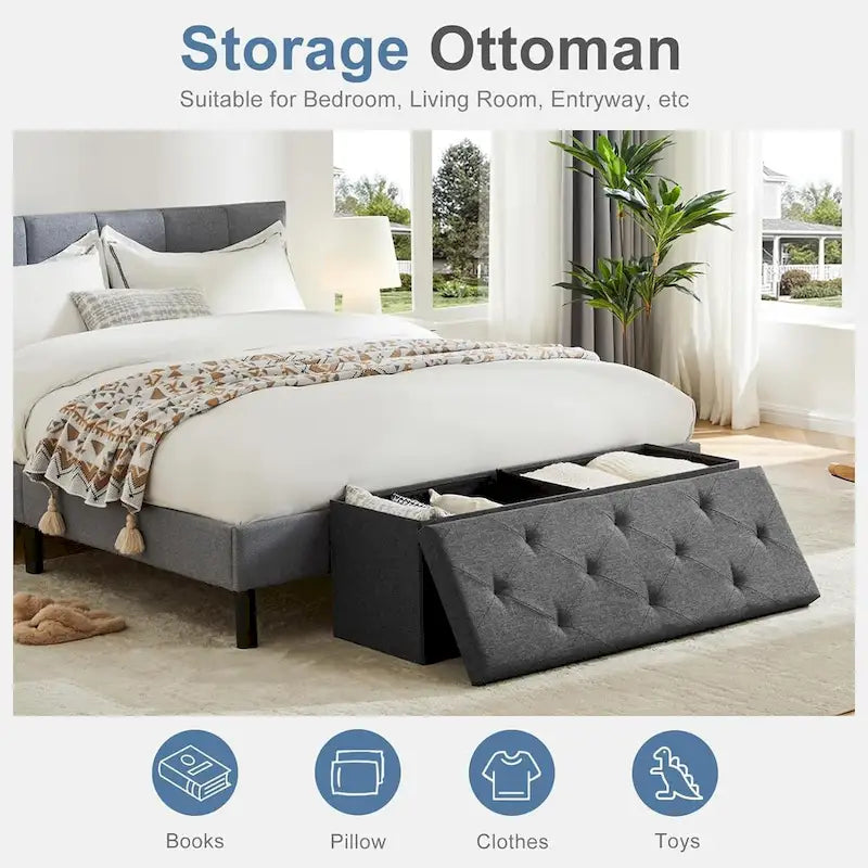 43in Foldable Storage Ottoman, Storage Chest for Bedroom End of Bed, Large Ottoman Bench Foot Rest Stool for Living Room
