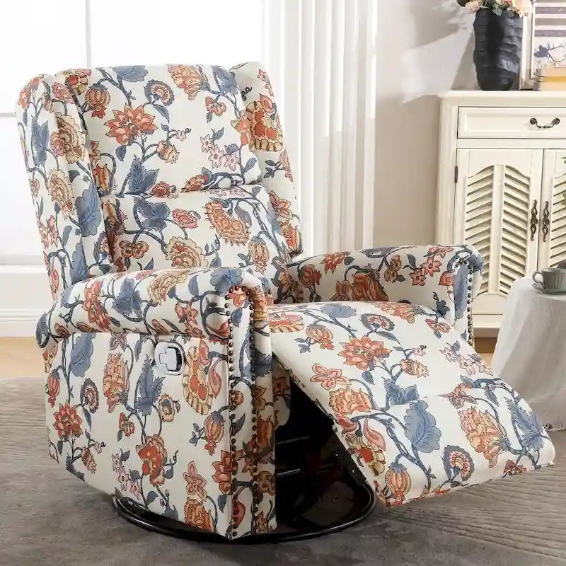 HOMYKA Floral Manual Recliner Swivel Rocking Chair Glider Set of 2