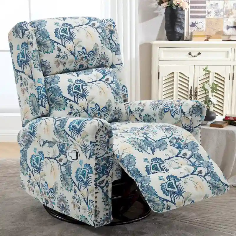 HOMYKA Floral Manual Recliner Swivel Rocking Chair Glider Set of 2