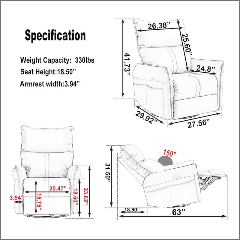 270 Power Swivel Rocker Recliner Chair, Electric Glider Reclining Sofa with USB Ports, Rocking Chair Nursery Recliners