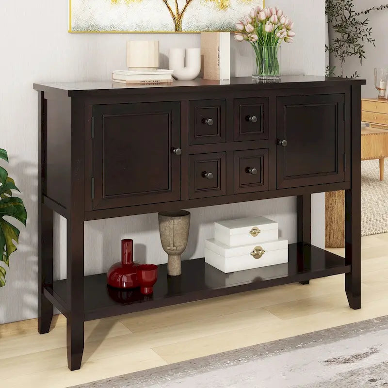 Vintage Console Table with Four Small Drawers and Bottom Shelf